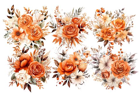 Watercolor Burnt Orange Floral Clipart Graphic by Nayem Khan · Creative ...