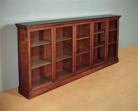 Long Edwardian Walnut Bookcase C.19105. - Antiques Atlas