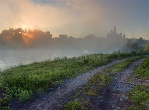 Sunrise over foggy lake stock photo. Image of haze, pond - 25934078