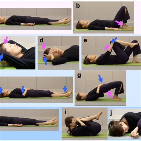 Illustration of poses from the recumbent isometric yoga program for ...