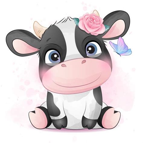 Cute Little Cow With Watercolor Illustration | Ilustração animal, Animais bonitos, Desenhos ...