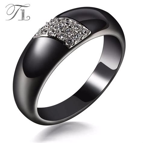 TL Fashion Ceramic Rings Black Ceramic Rings For Women Stainless Steel ...