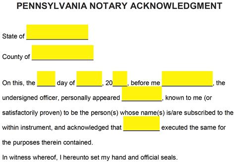 Free Pennsylvania Notary Acknowledgment Form Word Pdf Eforms ...