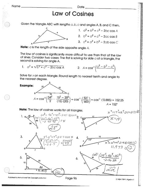 Law Of Sine And Cosine Worksheet