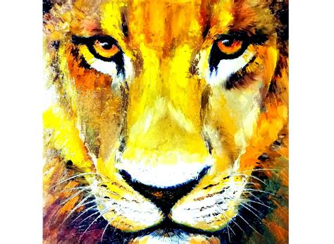 Lion Painting Animal Original Art Lion Eyes Artwork Lion | Etsy