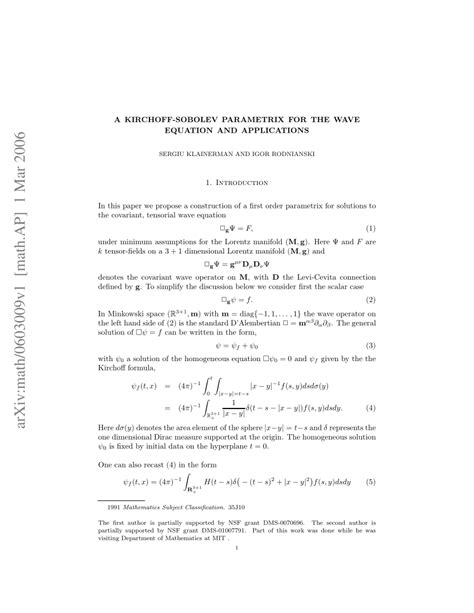 (PDF) A Kirchoff-Sobolev parametrix for the wave equation and applications