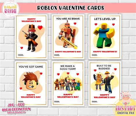 Kids Valentine Cards INSTANT DOWNLOAD Roblox Valentines cards, Valenti ...