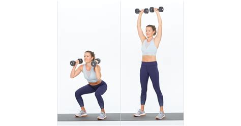 Squat to Overhead Press | Best Dumbbell Exercises to Build Muscle | POPSUGAR Fitness Photo 8