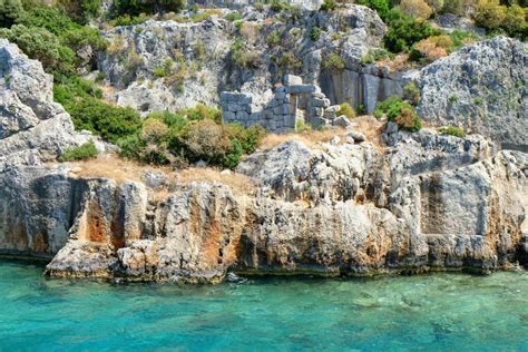 Weathered Ruins of Famous Ancient Underwater Town Sunken City on Kekova ...