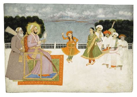 The young Emperor Shah Alam II enthroned on a terrace watching a nautch, Mughal, Murshidabad ...