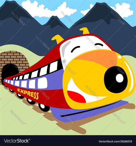 Funny fast train cartoon Royalty Free Vector Image