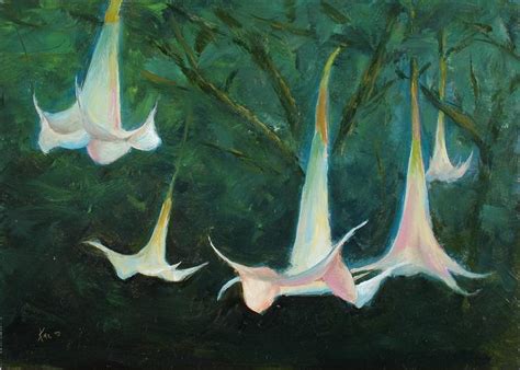 "Angel's Trumpet" 5x7 in. Oil on Wood Panel - Landscape Paintings by Joe Kazimierczyk