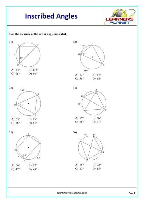 Inscribed Angles Worksheets