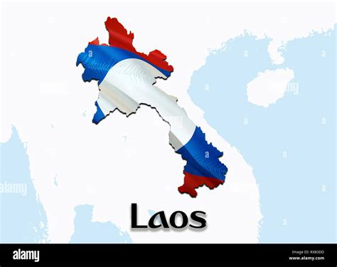 Flag Map of Laos. 3D rendering Laos map and flag on Asia map. The national symbol of Laos ...