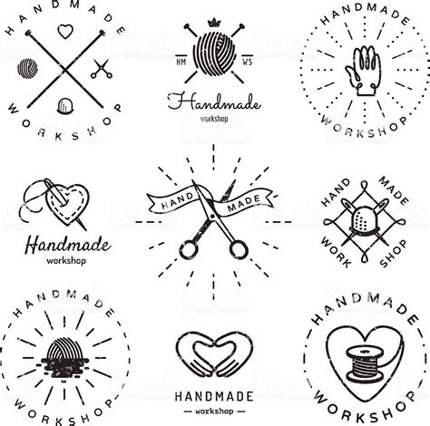 Handmade workshop logo vintage vector set. Hipster and retro style.... | Sewing logo design ...