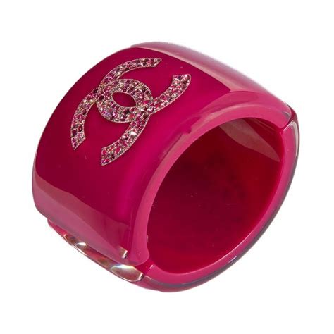 Chanel Dark Pink with Rose Crystal Cuff Bangle Bracelet at 1stdibs