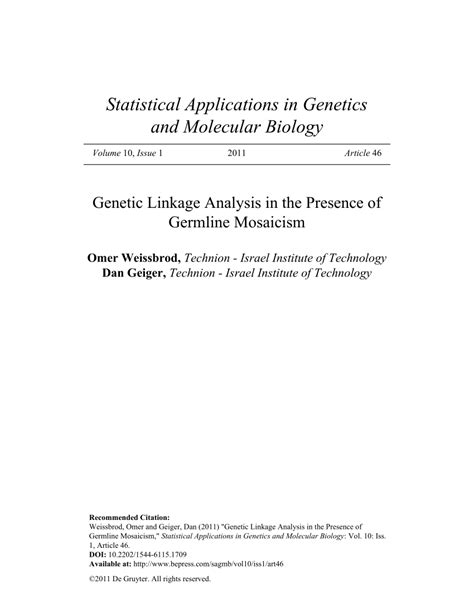 (PDF) Genetic Linkage Analysis in the Presence of Germline Mosaicism