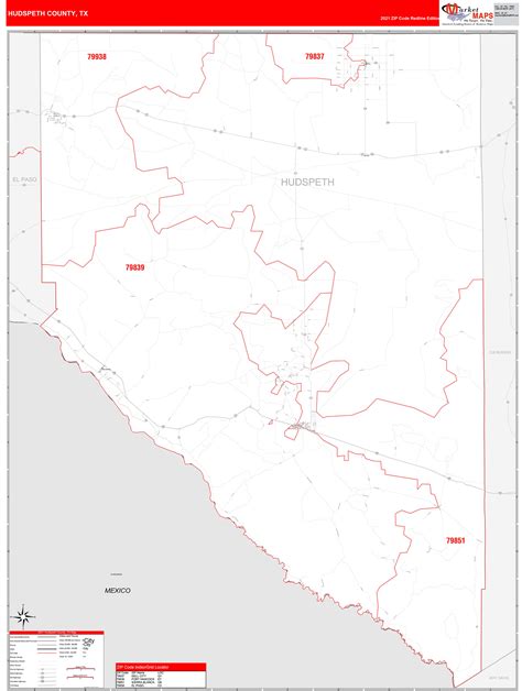 Hudspeth County, TX Zip Code Wall Map Red Line Style by MarketMAPS - MapSales