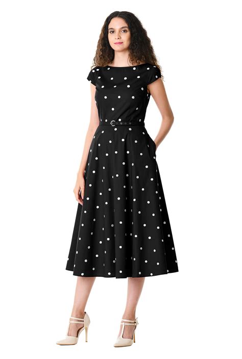 Shop Polka dot embellished cotton poplin dress | eShakti