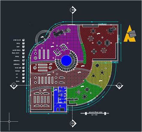 library plan dwg , floor plans , elevations and sections - free cad plan