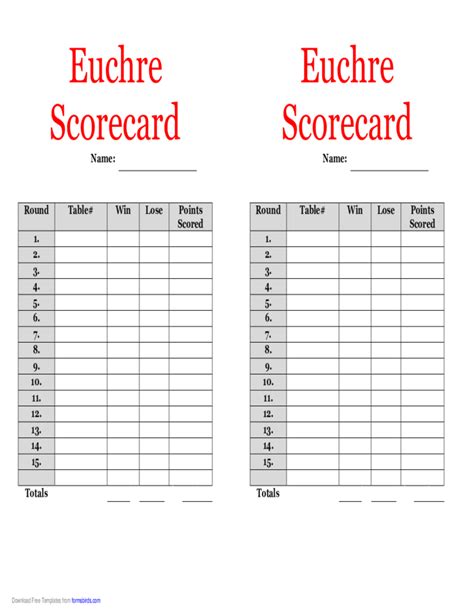 Euchre Scorecard Free Download