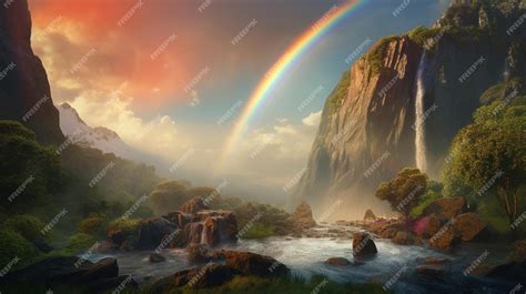 Premium AI Image | A rainbow over a mountain with a mountain in the background