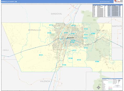 Bernalillo County, NM Zip Code Wall Map Basic Style by MarketMAPS - MapSales