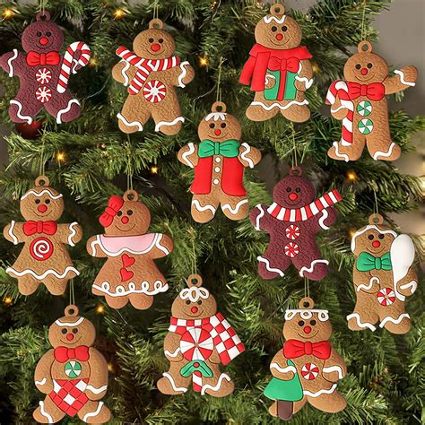 12 Pack Gingerbread Man Ornaments for Christmas Tree Decorations, Mini ...