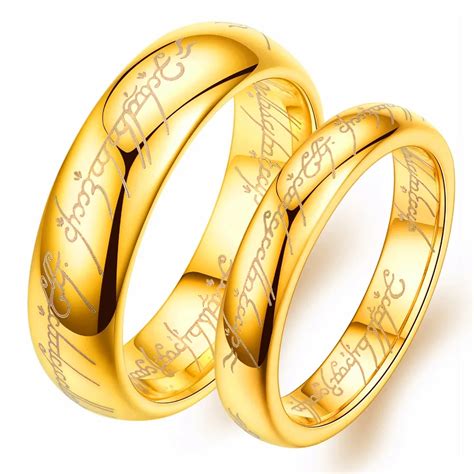 2 Pieces High Quality Scratch Resistance Never Fade Gold Color Tungsten Jewelry Couple Rings Set ...