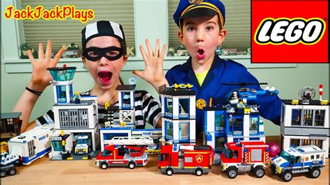 Lego City Cops & Robbers Pretend Play! Police Chase, Fire Trucks ...