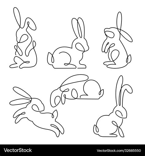 Continuous line drawing easter rabbit set Vector Image