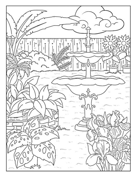 Fountain garden Gallery Coloring Pages for Adults 1 - Etsy