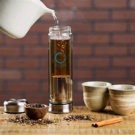 Glass Tea Infuser Bottle with Double Lid - 13 oz - Pure Zen Tea