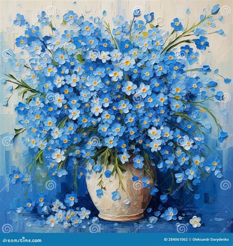 Bouquet of Blue Forget-me-nots Flowers in a Vase on a Dark Background ...