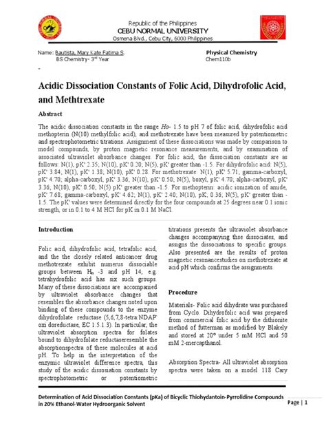 Determination of Acid Dissociation Constant of A Substance | PDF | Acid Dissociation Constant | Ph