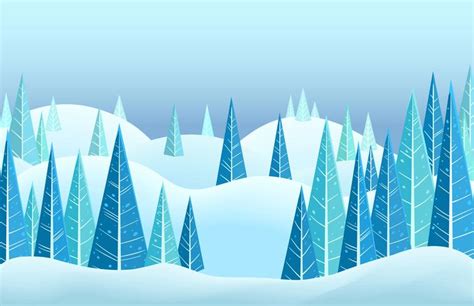 Vector winter horizontal landscape with snow capped hills and triangle ...