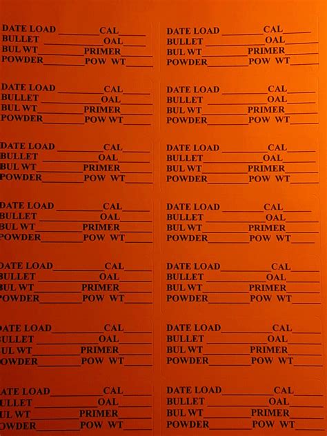 60 ORANGE Reloading Data Labels for Pistol or Rifle Ammo 30 Labels/ page=2page | eBay