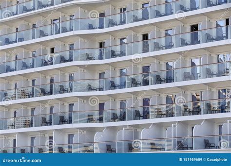 Cabins on cruise ship stock image. Image of balconies - 151959609