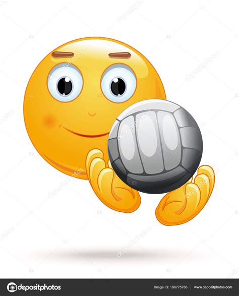 Cheerful Smiley Catches Ball Emoticon Face Playing Volleyball Emoji Ball Stock Vector Image by ...