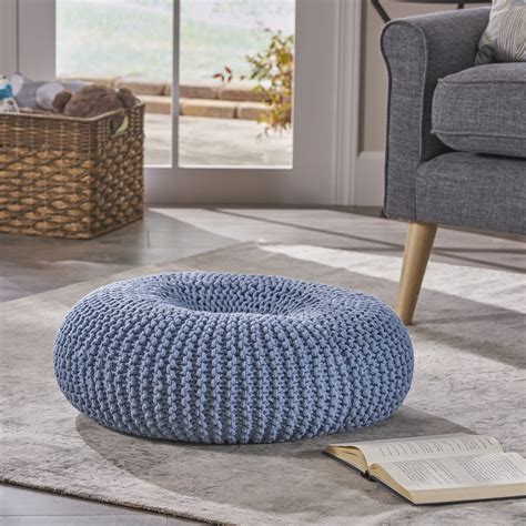 Noble House Emmitt Knitted Cotton Donut Pouf, Light Blue - Walmart.com - Walmart.com