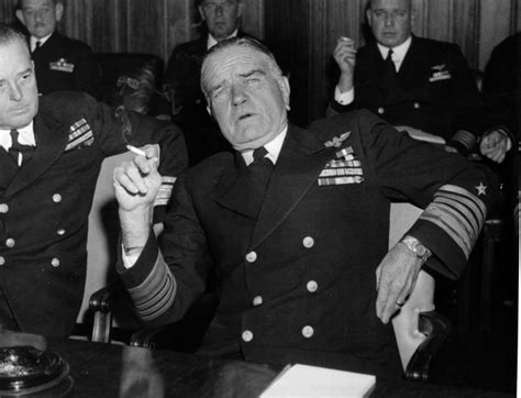 Photo of Admiral William F. Halsey, Jr., appearing at a press conference at the Navy Department ...