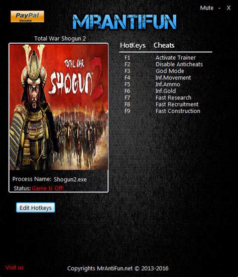 Total War: Shogun 2 +8 v1.1.0.0 Final Version MrAntiFun - download cheats, codes, trainers