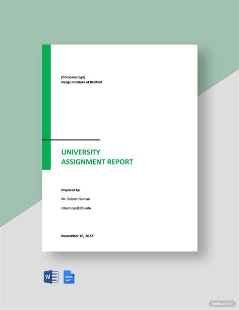 the university assignment report is shown in green