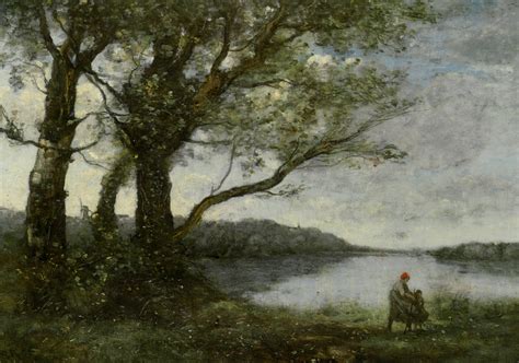 Three Trees with a View of the Lake - Camille Corot - WikiArt.org