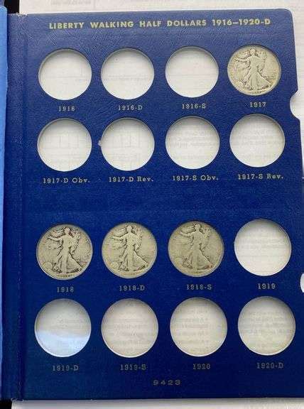 Walking Liberty Half Dollar Coin Book, Partial Collection, 19 Coins - Sherwood Auctions