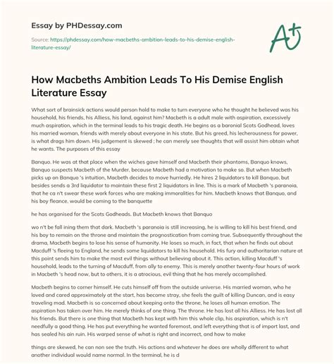 How Macbeths Ambition Leads To His Demise English Literature Essay ...