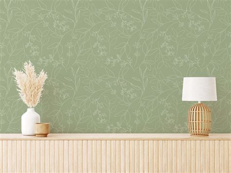 Sage green leaf Wallpaper - Peel and Stick or Non-Pasted