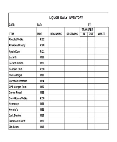 Free Liquor Inventory Spreadsheet Template ~ Excel Templates