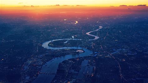 city, cityscape, aerial view, aerial, river, River Thames, sunset HD ...