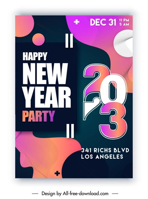 2023 happy new year poster template flat numbers circles curves decor Vectors images graphic art ...